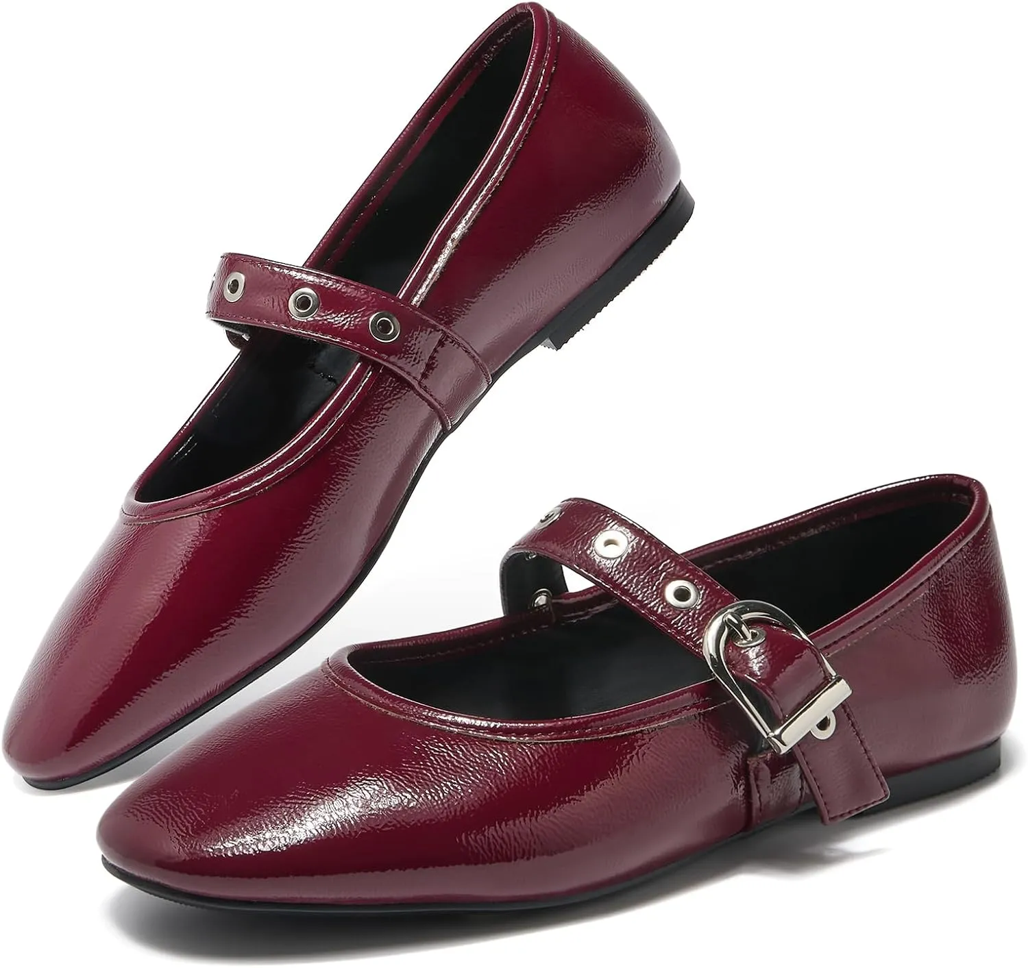 CouieCuies Women's Mary Jane Flats Round Toe Ballet Flat with Buckle Dressy Comfortable Maryjane Flats Adjustable Strap Office