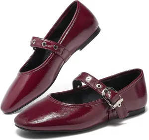 CouieCuies Women's Mary Jane Flats Round Toe Ballet Flat with Buckle Dressy Comfortable Maryjane Flats Adjustable Strap Office
