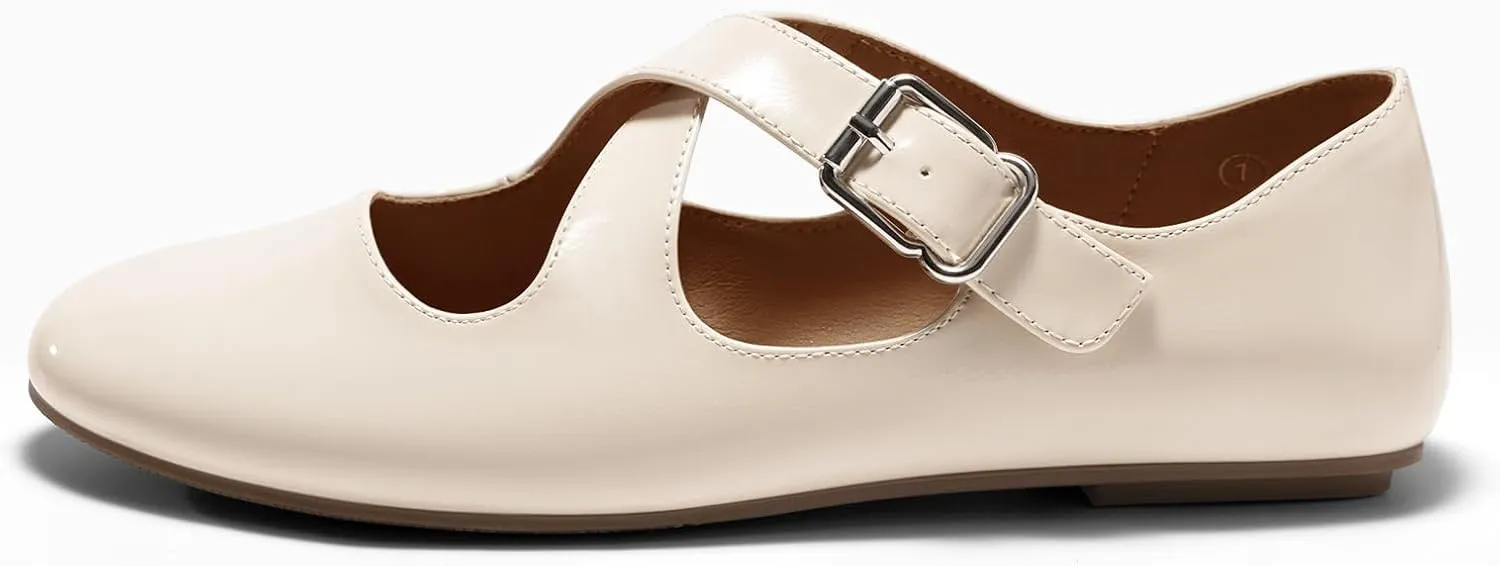 Coutgo Women's Ballet Flats Comfortable Closed Round Toe Criss Cross Ankle Strap Dress Dance Flat Shoes