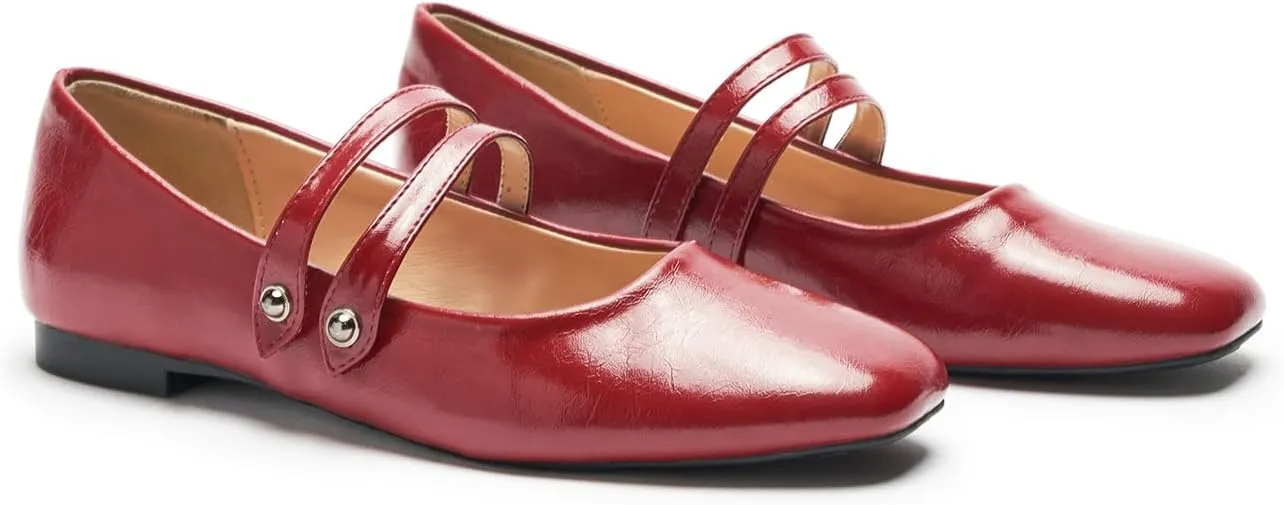C.Paravano Women's Mary Jane Flats,Square Toe Mary Jane Shoes for Women,Mary Jane Ballet Flats,Slip On Dress Strap Shoes for Casual Work Office & Wedding Business