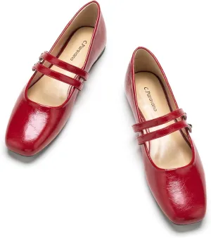 C.Paravano Women's Mary Jane Flats,Square Toe Mary Jane Shoes for Women,Mary Jane Ballet Flats,Slip On Dress Strap Shoes for Casual Work Office & Wedding Business