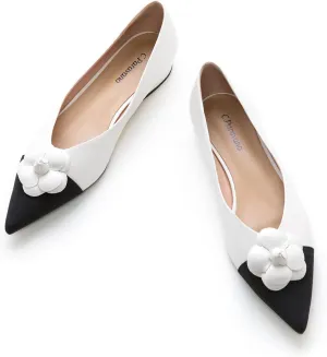 C.Paravano Women's Pointed Toe Two Tone Designer Ballet Flats - Leather Shoes for Dressy Casual Work Office Party