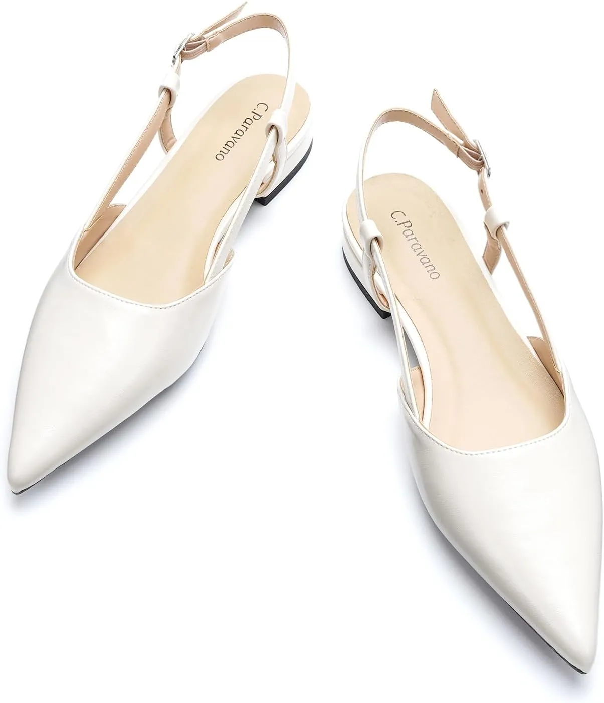 C.Paravano Women's Slingback Flats Pointed Toe Slingback Flats for Women Slingback Sandals Adjustable Ankle Strap Shoes