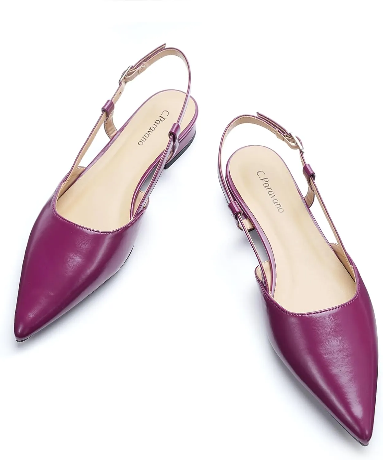 C.Paravano Women's Slingback Flats Pointed Toe Slingback Flats for Women Slingback Sandals Adjustable Ankle Strap Shoes