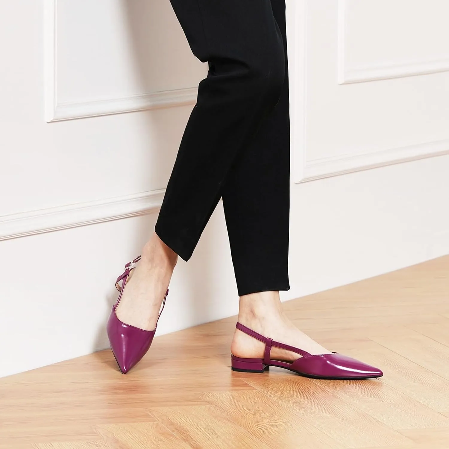 C.Paravano Women's Slingback Flats Pointed Toe Slingback Flats for Women Slingback Sandals Adjustable Ankle Strap Shoes