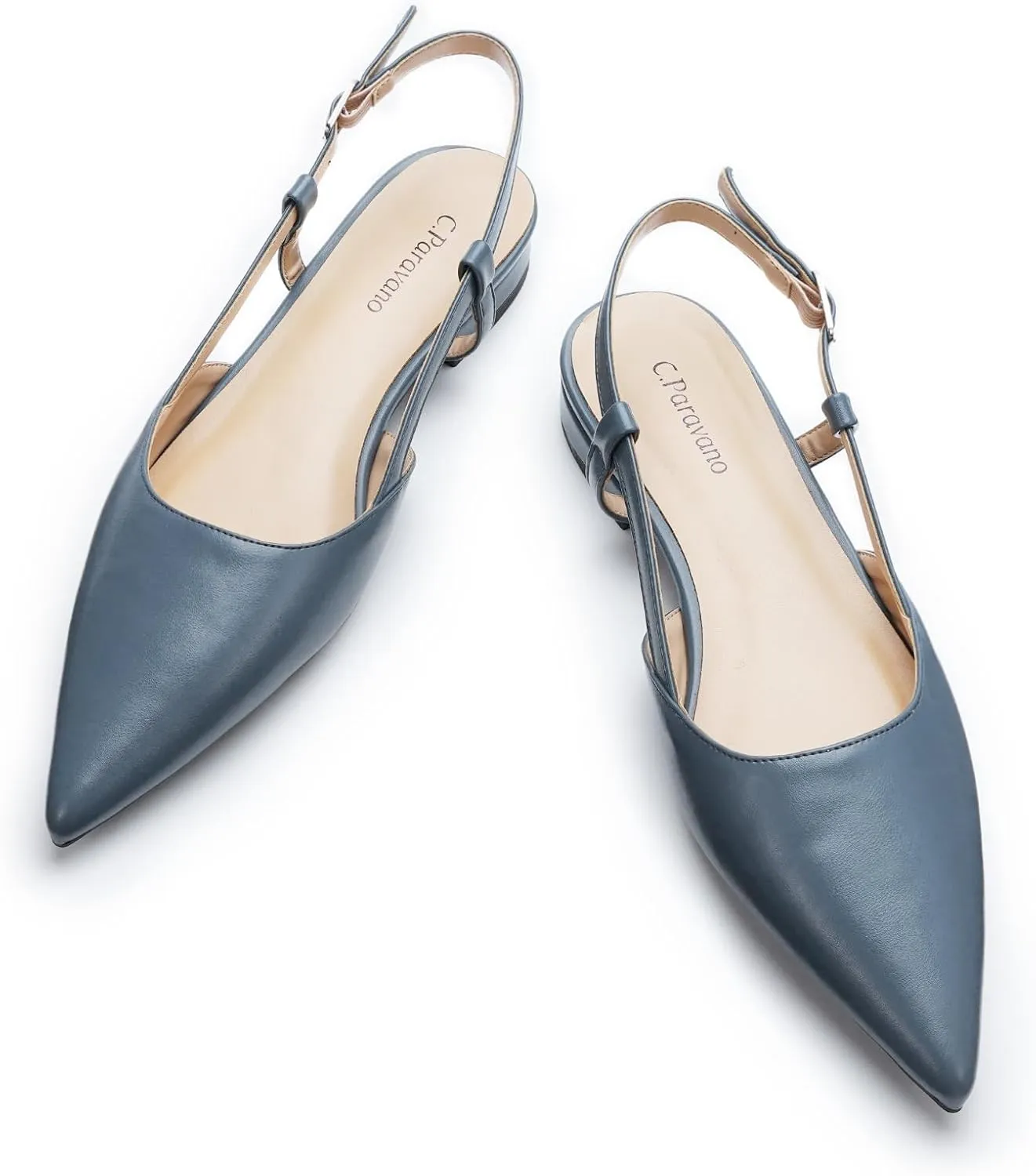 C.Paravano Women's Slingback Flats Pointed Toe Slingback Flats for Women Slingback Sandals Adjustable Ankle Strap Shoes