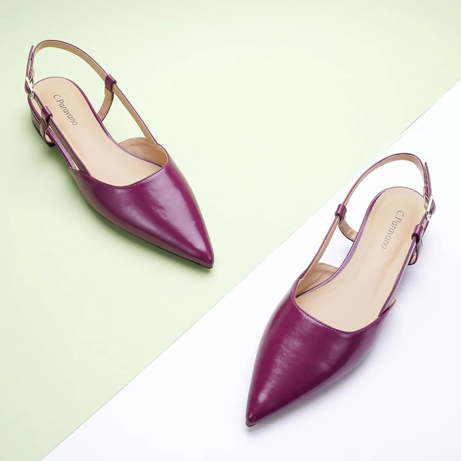 C.Paravano Women's Slingback Flats Pointed Toe Slingback Flats for Women Slingback Sandals Adjustable Ankle Strap Shoes