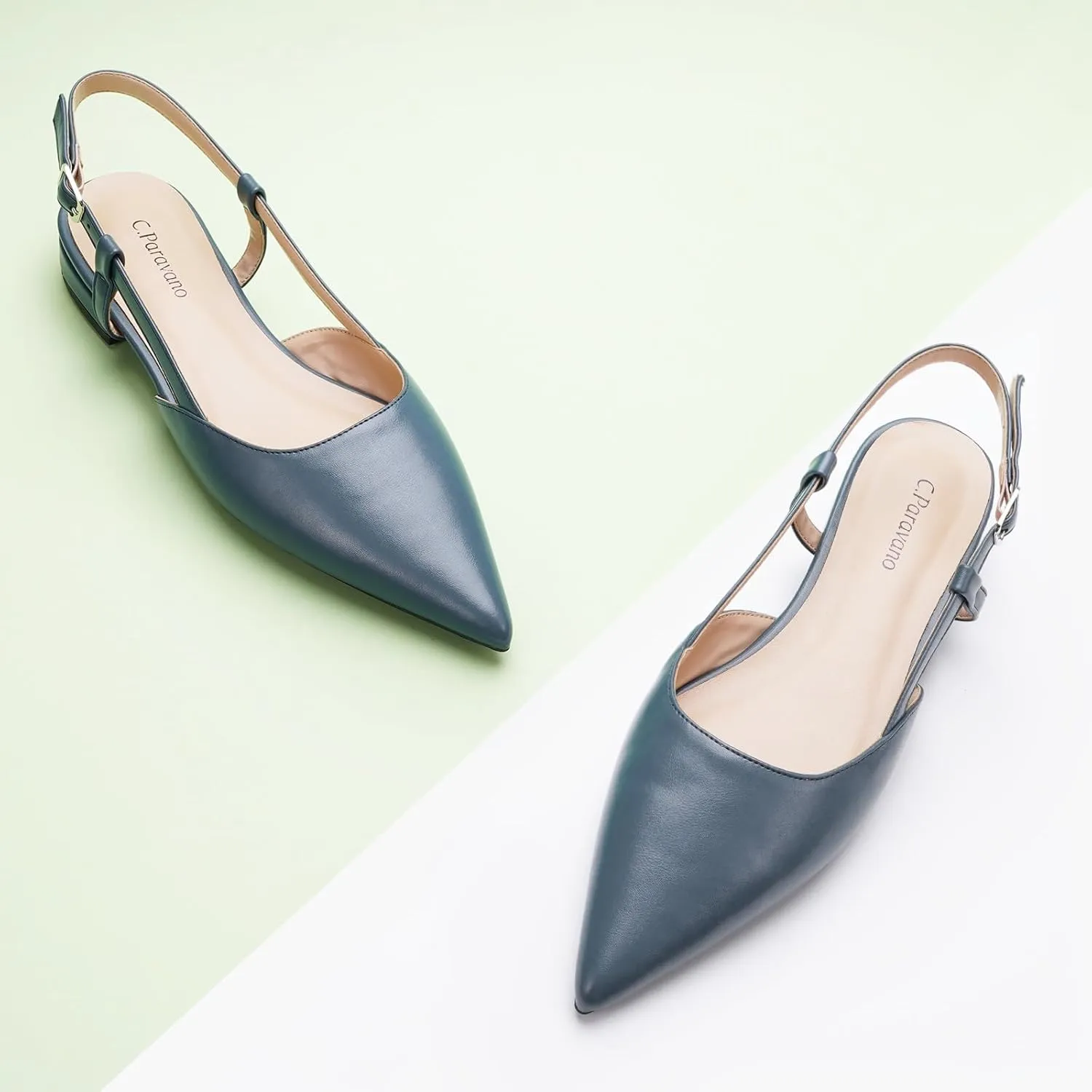 C.Paravano Women's Slingback Flats Pointed Toe Slingback Flats for Women Slingback Sandals Adjustable Ankle Strap Shoes