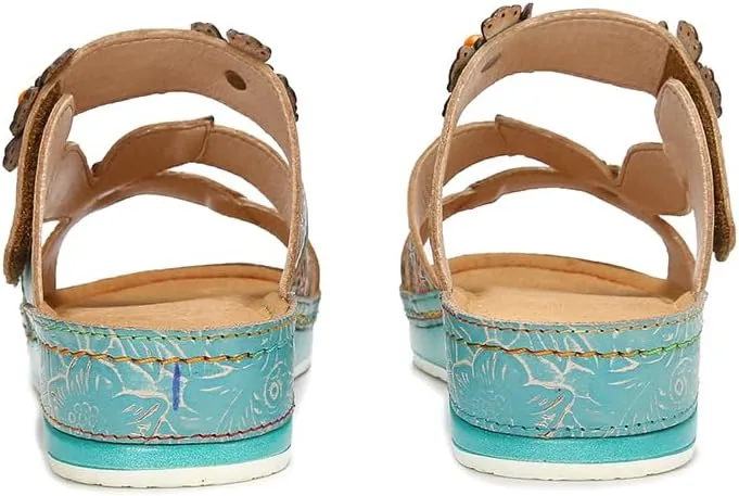 CrazycatZ Leather Sandals,Women Leather Bohemian Colorful Floral Leather Sandals