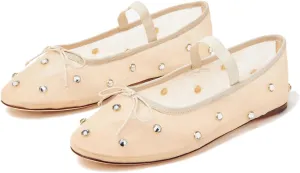 Crystal Mesh Ballet Flats for Women Stretch Band Snip Toe Ballerinas Flats Rhinestone Sparkly Mary Jane Flat Shoes
