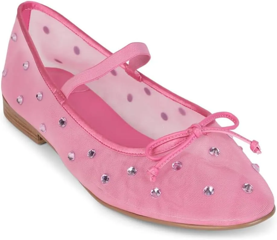 Crystal Mesh Ballet Flats for Women Stretch Band Snip Toe Ballerinas Flats Rhinestone Sparkly Mary Jane Flat Shoes