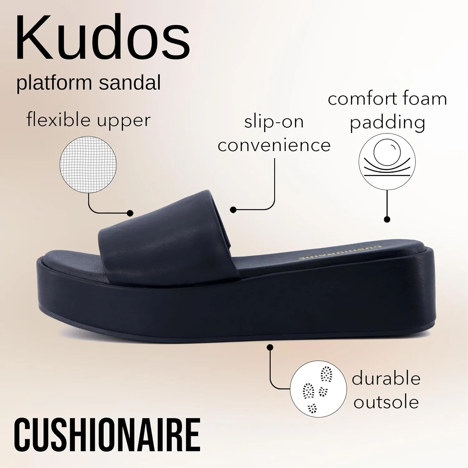 CUSHIONAIRE KUDOS Women’s Platform Sandals – Wedge Sandals for Women, Comfortable Slip-On Shoes, Dressy Summer Sandals with Cushioned Footbed