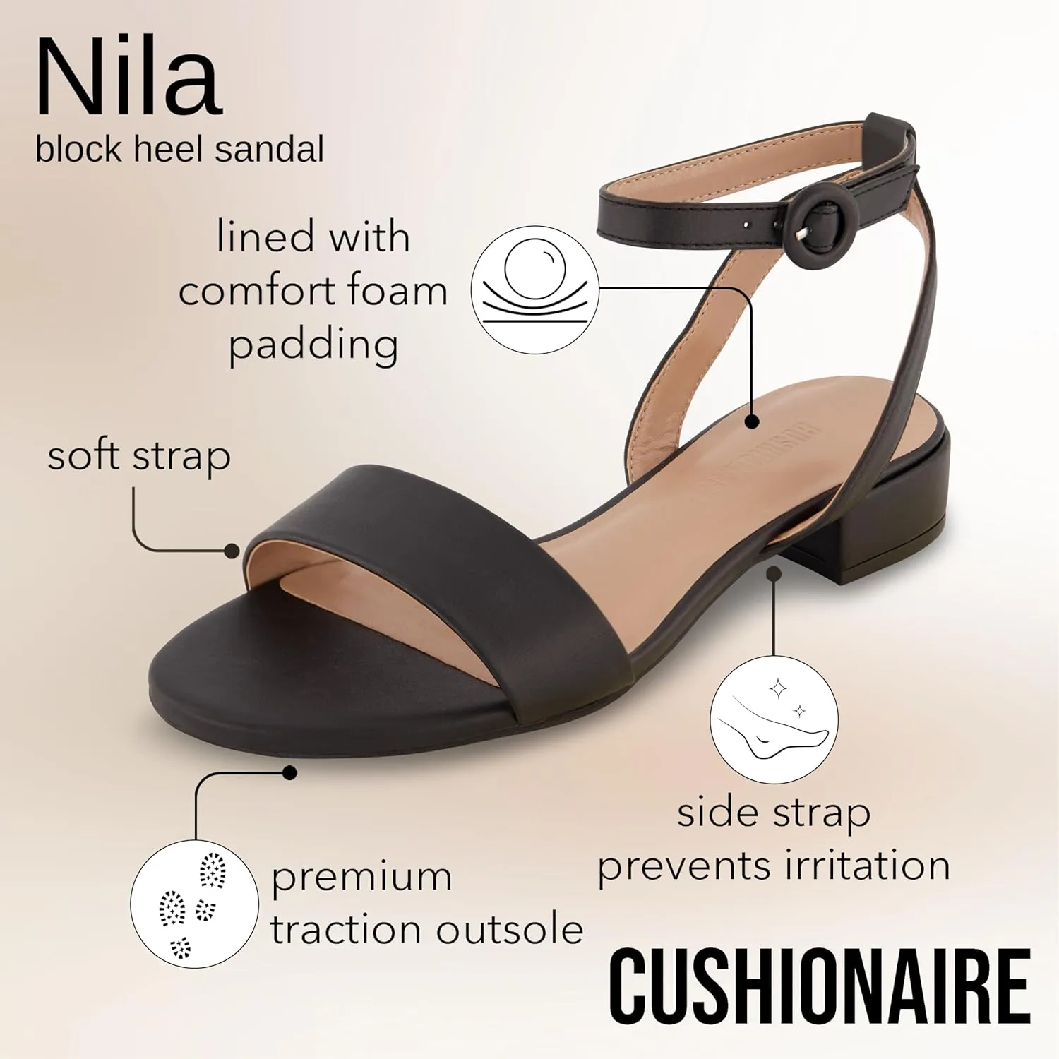 CUSHIONAIRE Women's Nila one band low block heel sandal  Wide Widths Available