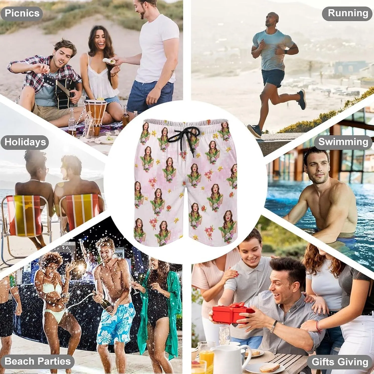 Custom Face Couple Matching Swimwear Personalized Bikini Set Swim Shorts High Waisted Bikini Swimsuit Bathing Suit for Gift