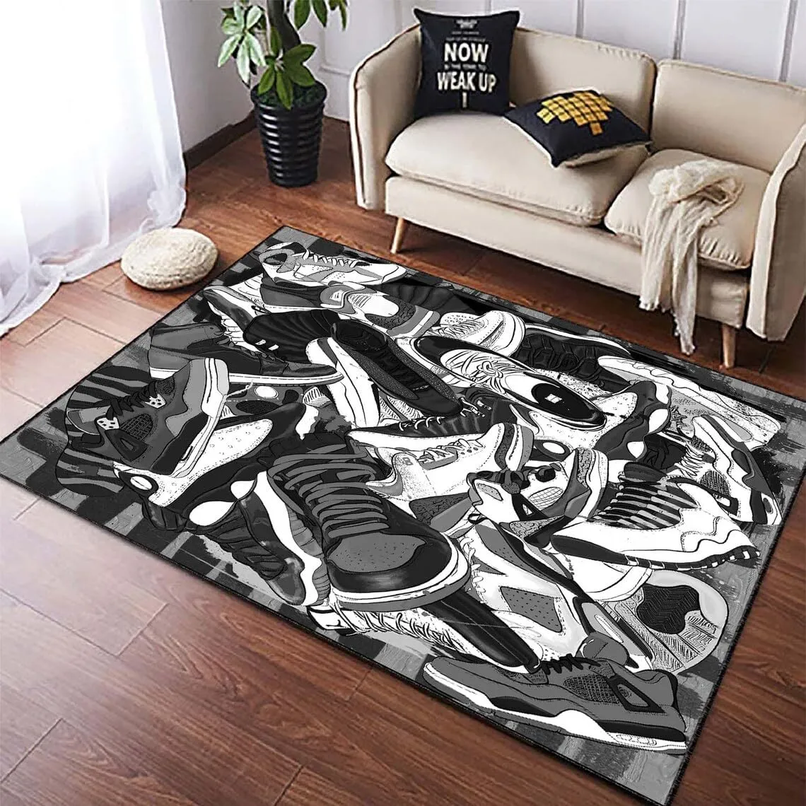 Dark Color Sneakers Rug, Custom Shoes Street Decor, Fashion Art, Cool Carpet