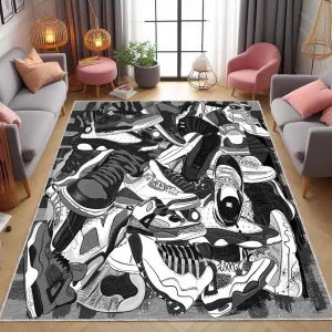 Dark Color Sneakers Rug, Custom Shoes Street Decor, Fashion Art, Cool Carpet