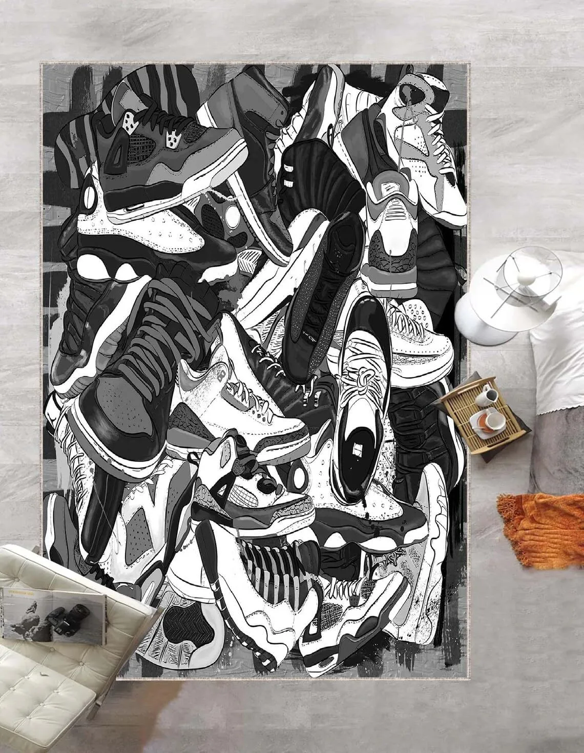 Dark Color Sneakers Rug, Custom Shoes Street Decor, Fashion Art, Cool Carpet