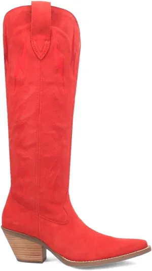 Dingo Womens Thunder Road Embroidered Snip Toe Casual Boots Knee High Mid Heel 2-3" - Black