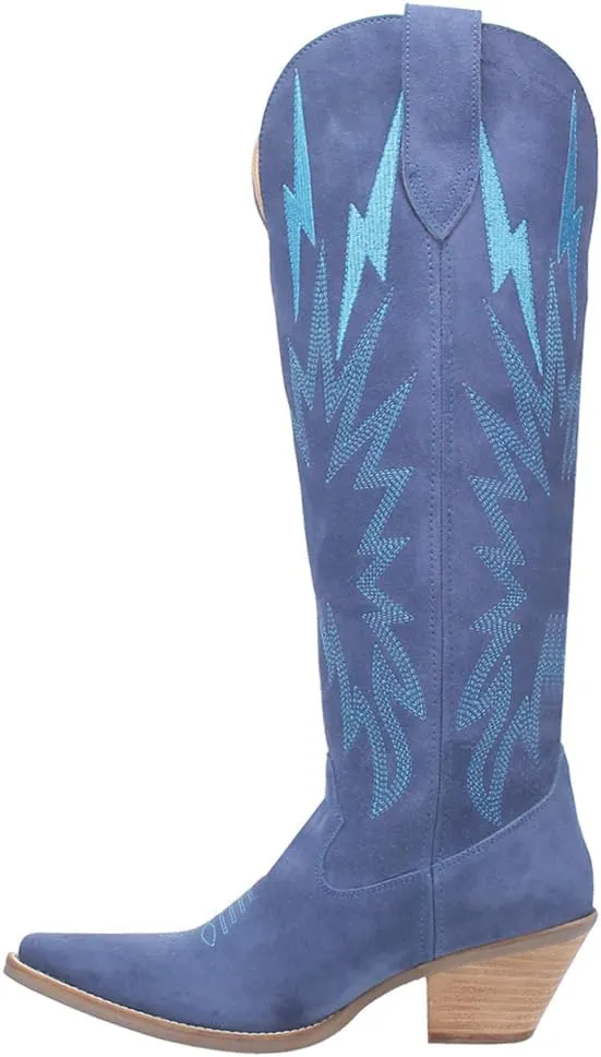Dingo Womens Thunder Road Embroidered Snip Toe Casual Boots Knee High Mid Heel 2-3" - Black