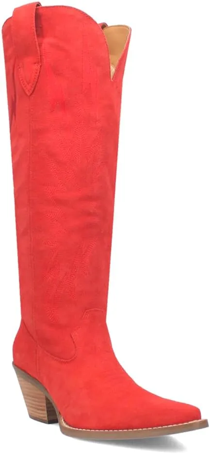 Dingo Womens Thunder Road Embroidered Snip Toe Casual Boots Knee High Mid Heel 2-3" - Black
