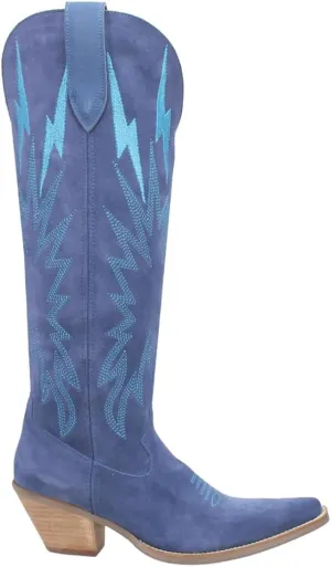 Dingo Womens Thunder Road Embroidered Snip Toe Casual Boots Knee High Mid Heel 2-3" - Black