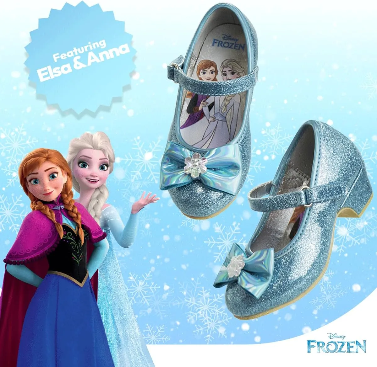 Disney Shoes - Girls Mary Jane Flat Pump Strap with Bow - Kids Character Princess Dress up Costume Flower School Party Flats Slip on - Toddler/Little Kid