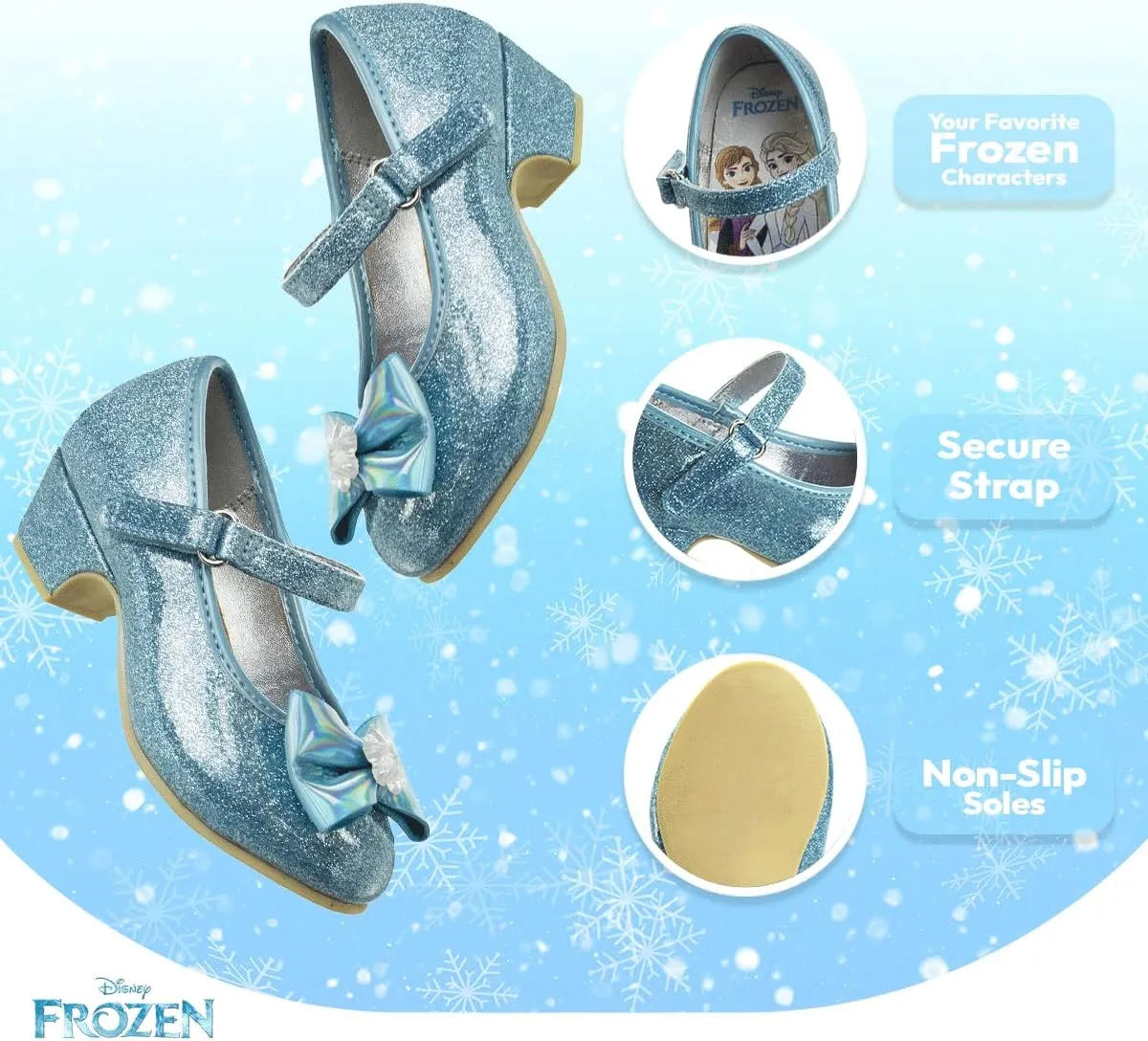 Disney Shoes - Girls Mary Jane Flat Pump Strap with Bow - Kids Character Princess Dress up Costume Flower School Party Flats Slip on - Toddler/Little Kid