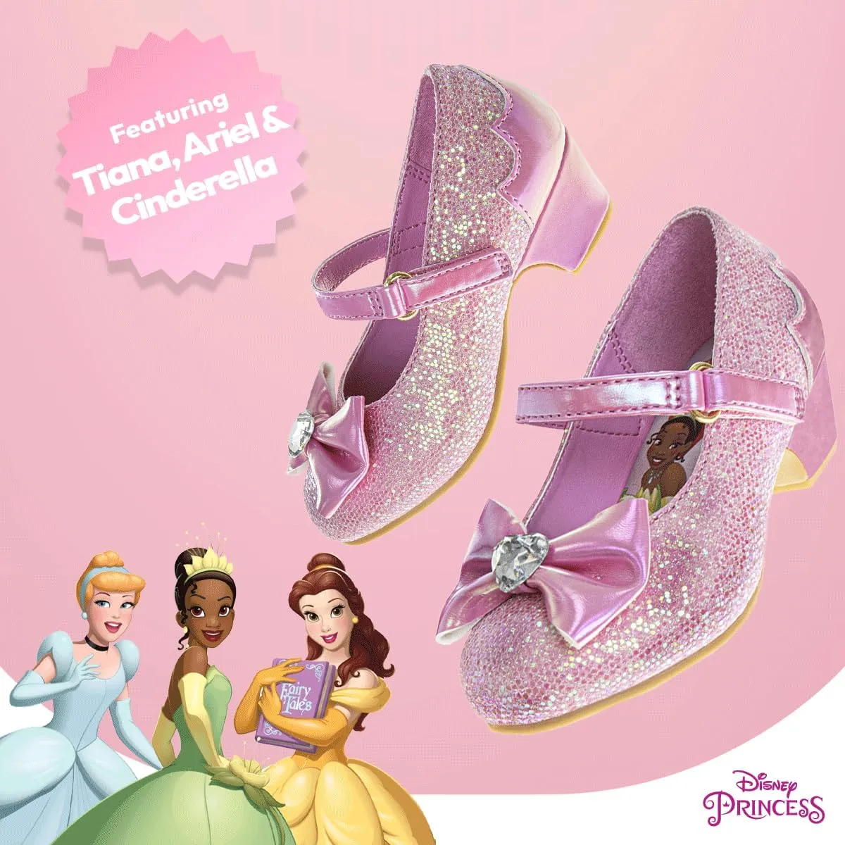 Disney Shoes - Girls Mary Jane Flat Pump Strap with Bow - Kids Character Princess Dress up Costume Flower School Party Flats Slip on - Toddler/Little Kid