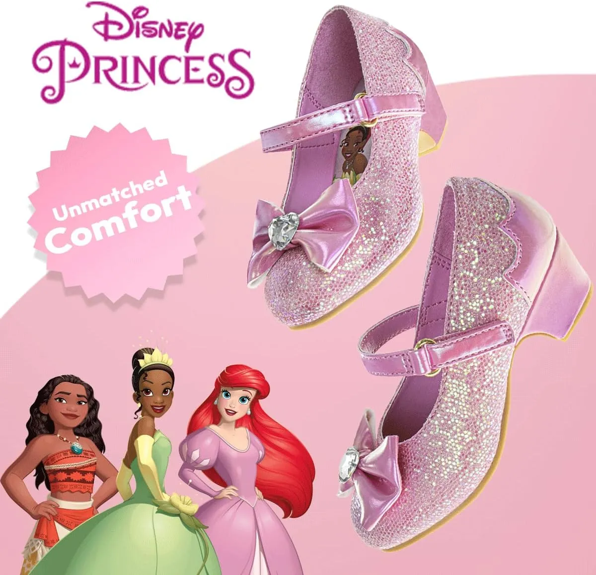Disney Shoes - Girls Mary Jane Flat Pump Strap with Bow - Kids Character Princess Dress up Costume Flower School Party Flats Slip on - Toddler/Little Kid