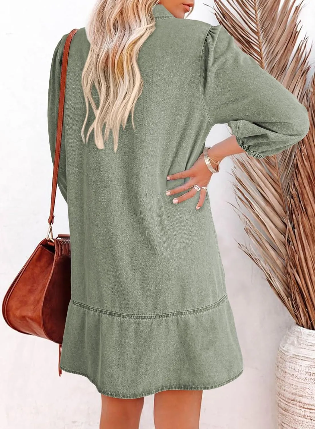 Dokotoo Denim Dress for Women Summer Casual Babydoll 2025 V Neck 3/4 Puff Sleeve Jean Dresses
