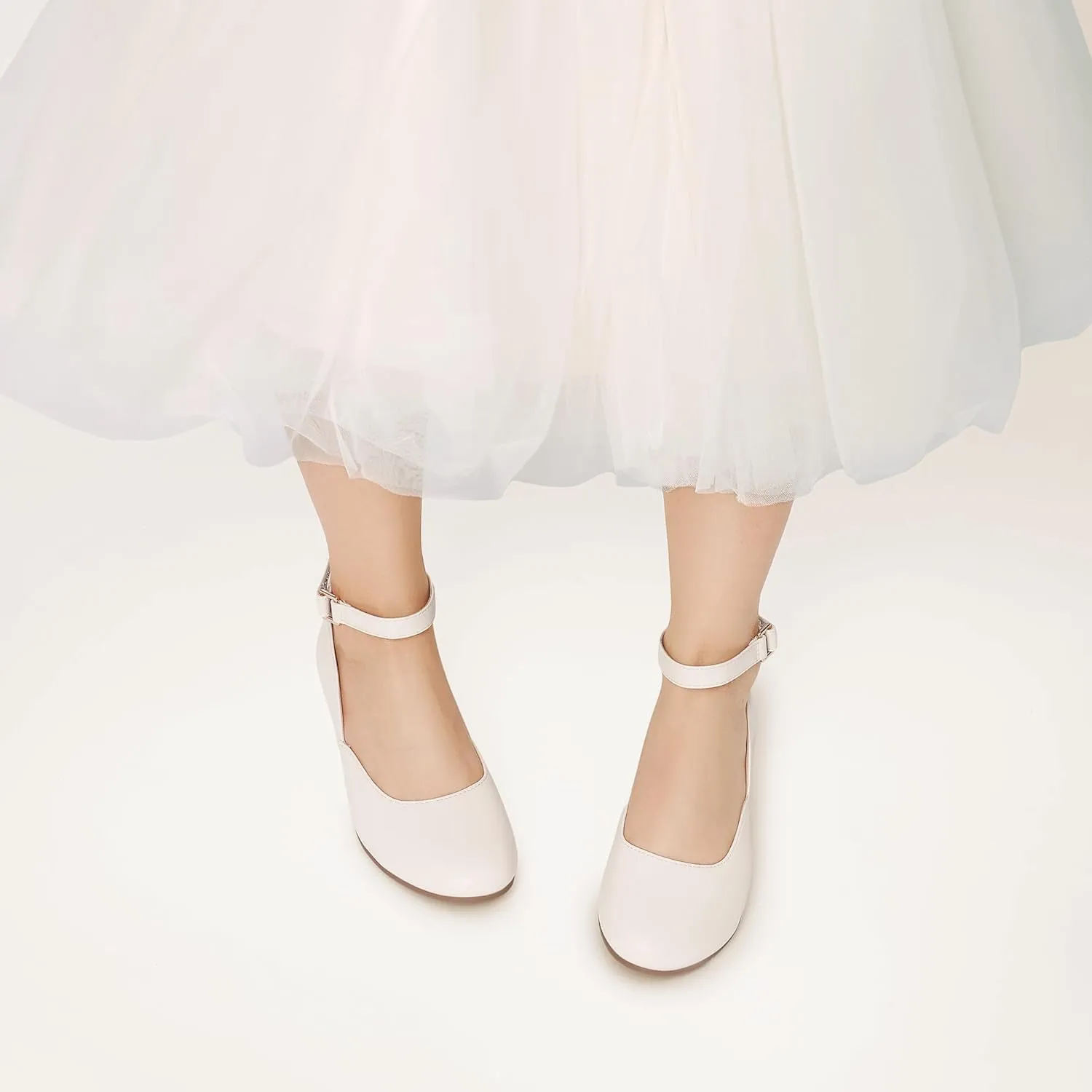 DREAM PAIRS Girls Dress Shoes Low Wedge Heels Ankle Strap Wedding Flower Party Pump for Toddler Little Big Kid
