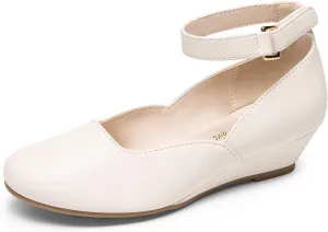 DREAM PAIRS Girls Dress Shoes Low Wedge Heels Ankle Strap Wedding Flower Party Pump for Toddler Little Big Kid