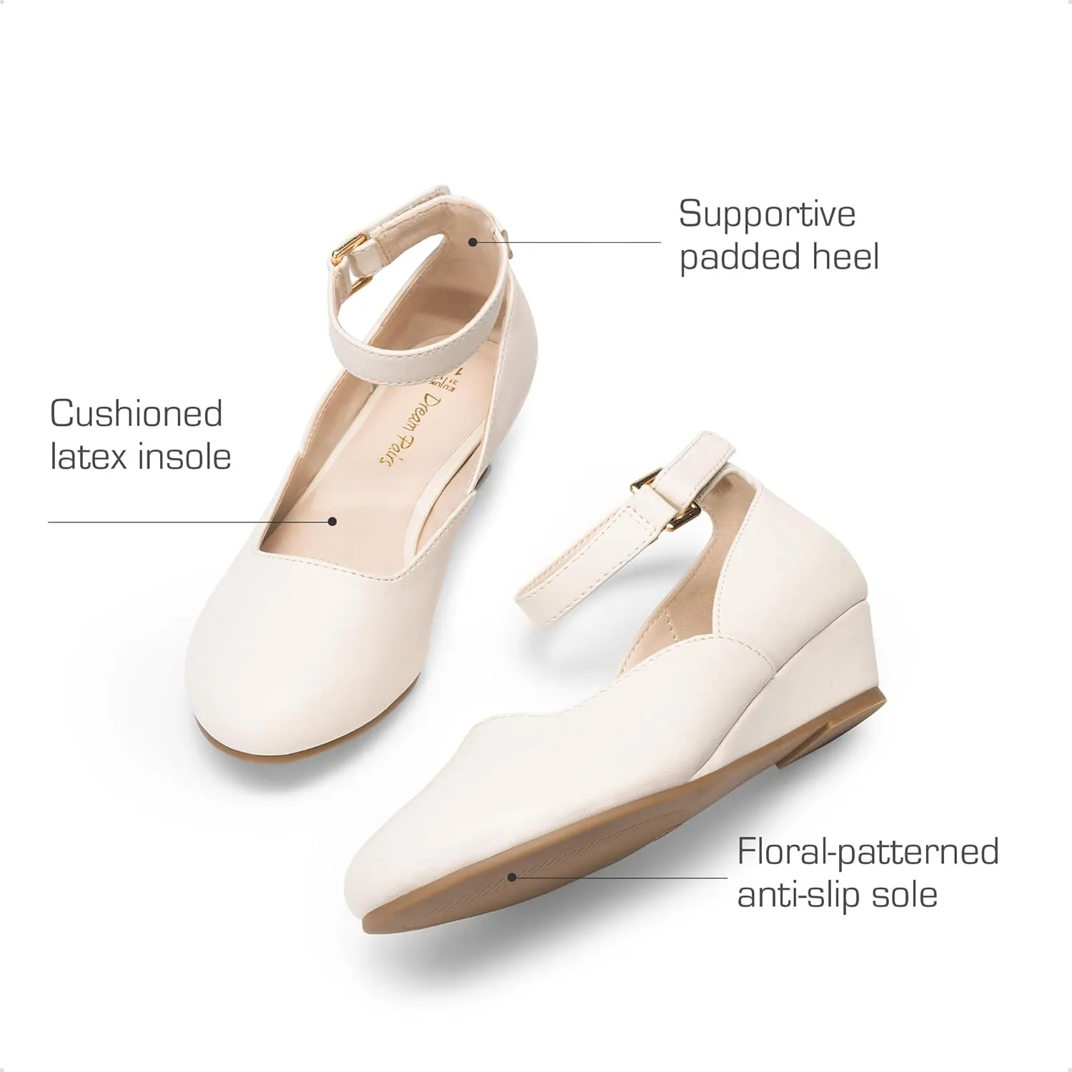 DREAM PAIRS Girls Dress Shoes Low Wedge Heels Ankle Strap Wedding Flower Party Pump for Toddler Little Big Kid