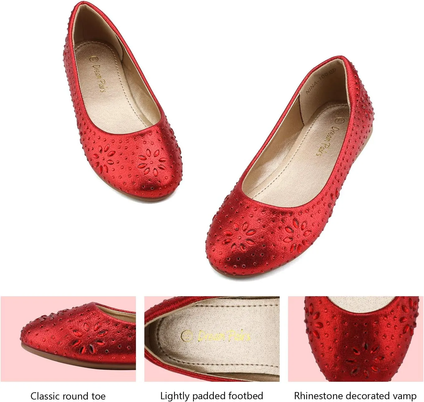 DREAM PAIRS Girls Dress Shoes Slip-on Rhinestone Glitter Ballet Flats for Wedding, Party, Birthday, Prom, Little Kid/Big Kid