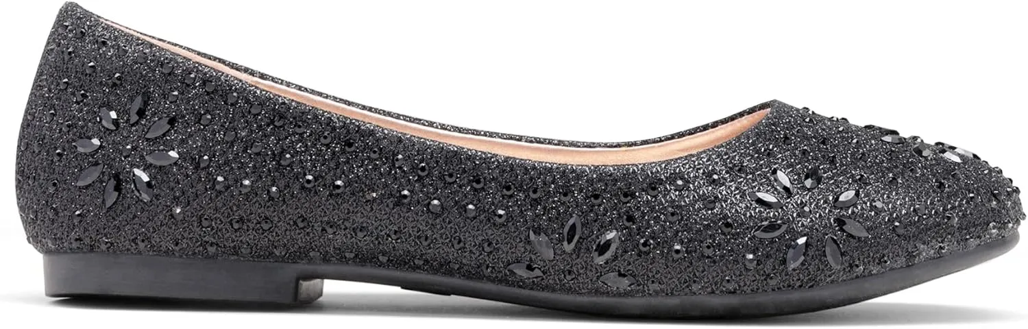 DREAM PAIRS Girls Dress Shoes Slip-on Rhinestone Glitter Ballet Flats for Wedding, Party, Birthday, Prom, Little Kid/Big Kid
