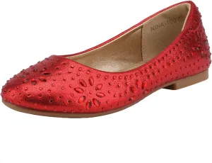 DREAM PAIRS Girls Dress Shoes Slip-on Rhinestone Glitter Ballet Flats for Wedding, Party, Birthday, Prom, Little Kid/Big Kid