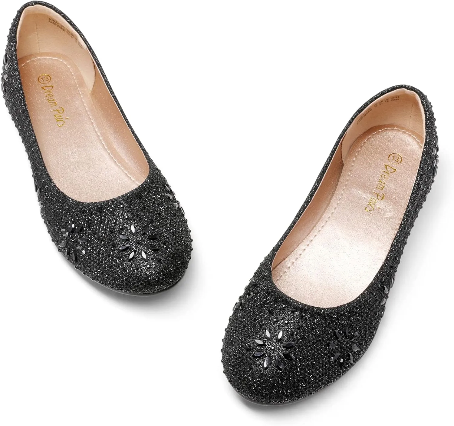 DREAM PAIRS Girls Dress Shoes Slip-on Rhinestone Glitter Ballet Flats for Wedding, Party, Birthday, Prom, Little Kid/Big Kid