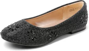 DREAM PAIRS Girls Dress Shoes Slip-on Rhinestone Glitter Ballet Flats for Wedding, Party, Birthday, Prom, Little Kid/Big Kid