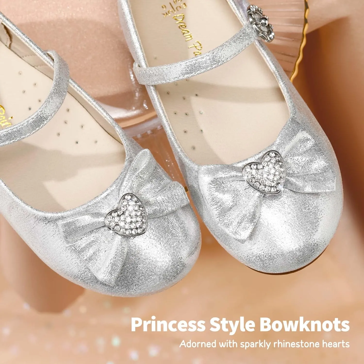 DREAM PAIRS Girls Mary Jane Dress Shoes for Toddler Heart Rhinestone Front Bow Ballerina Flat (Toddler/Little Kid)
