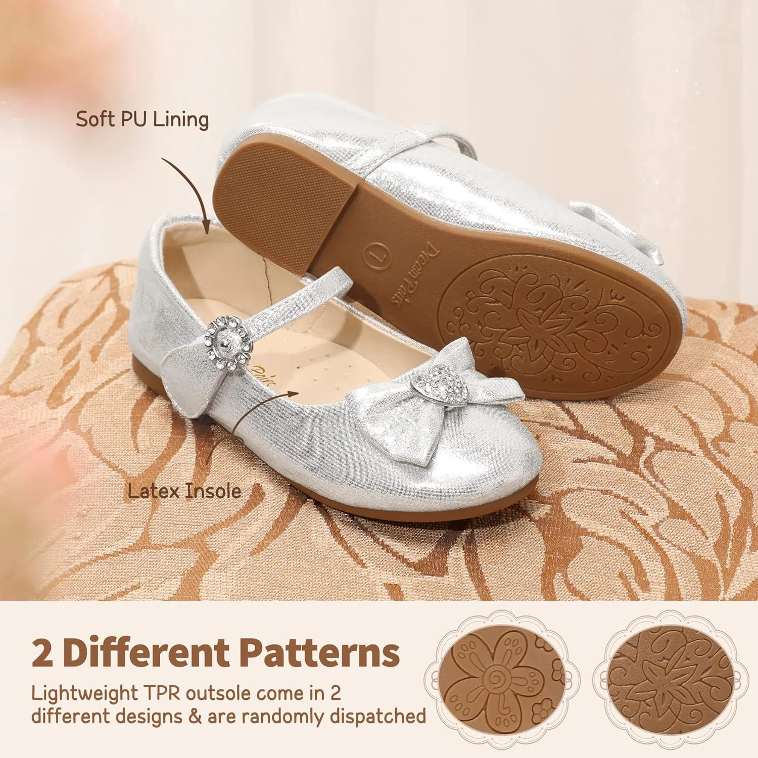 DREAM PAIRS Girls Mary Jane Dress Shoes for Toddler Heart Rhinestone Front Bow Ballerina Flat (Toddler/Little Kid)