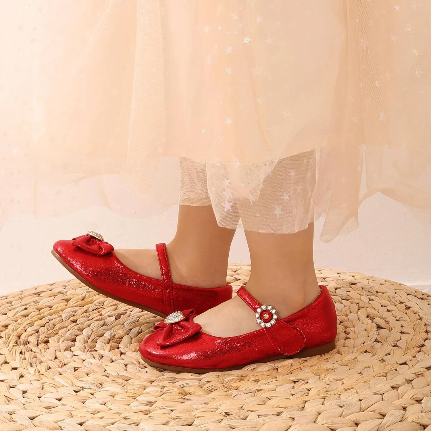 DREAM PAIRS Girls Mary Jane Dress Shoes for Toddler Heart Rhinestone Front Bow Ballerina Flat (Toddler/Little Kid)