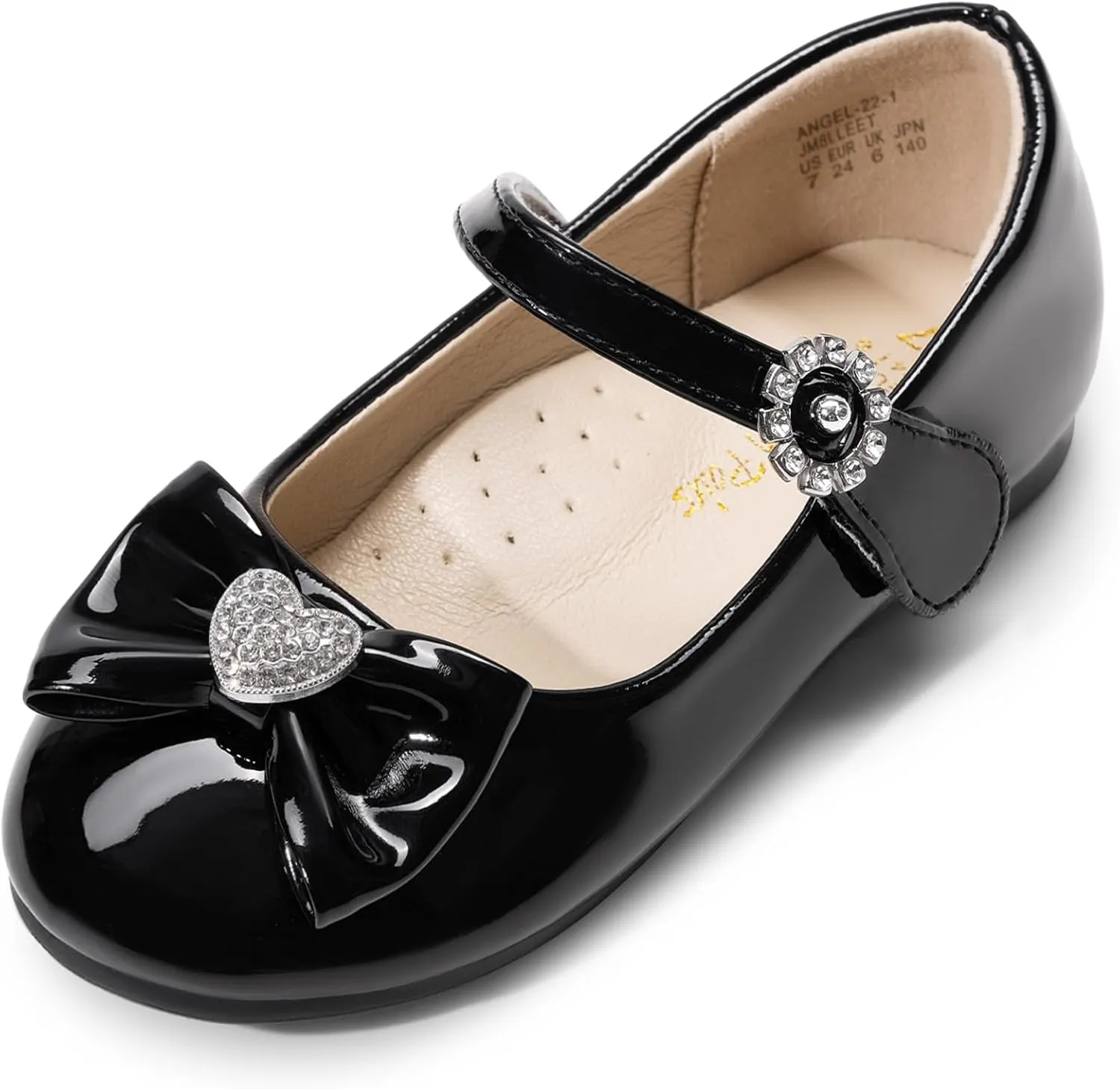 DREAM PAIRS Girls Mary Jane Dress Shoes for Toddler Heart Rhinestone Front Bow Ballerina Flat (Toddler/Little Kid)