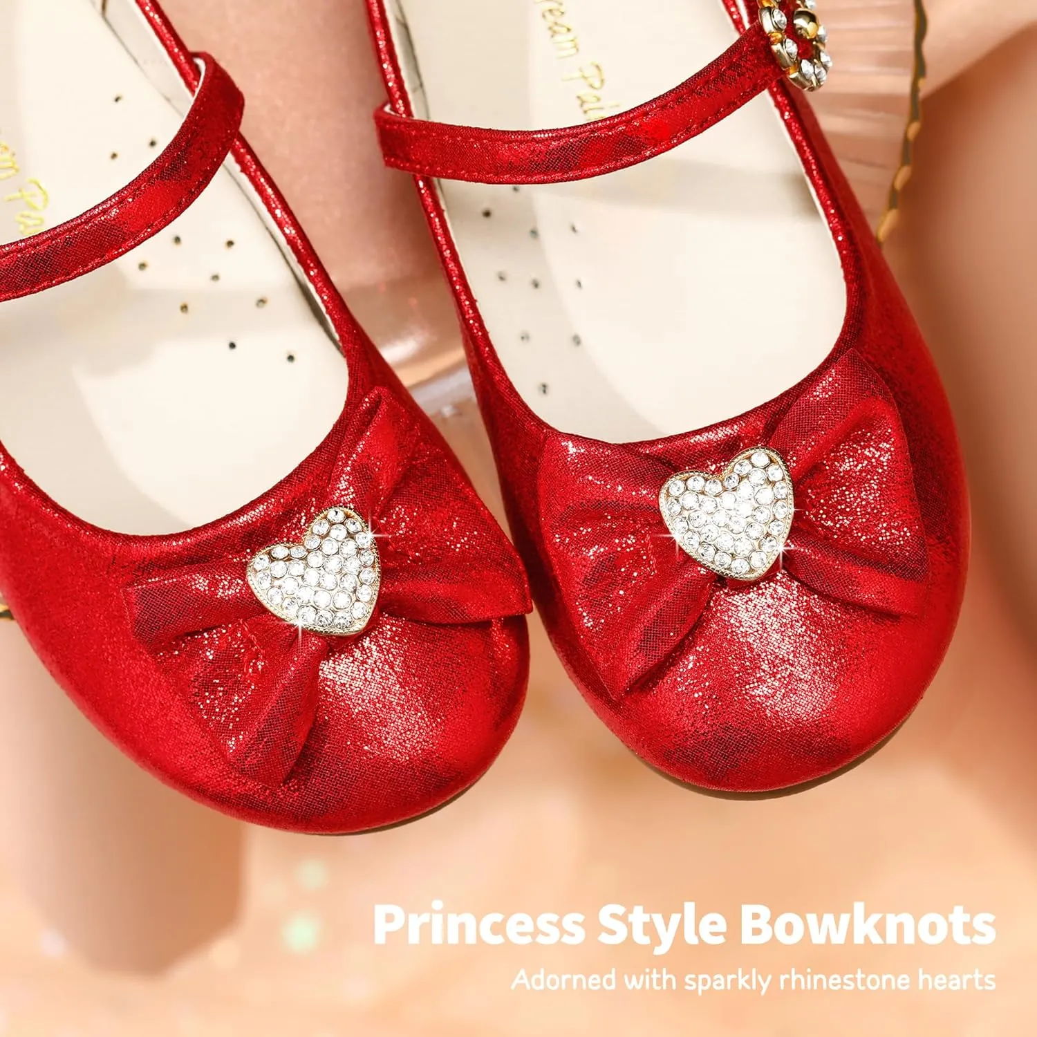 DREAM PAIRS Girls Mary Jane Dress Shoes for Toddler Heart Rhinestone Front Bow Ballerina Flat (Toddler/Little Kid)