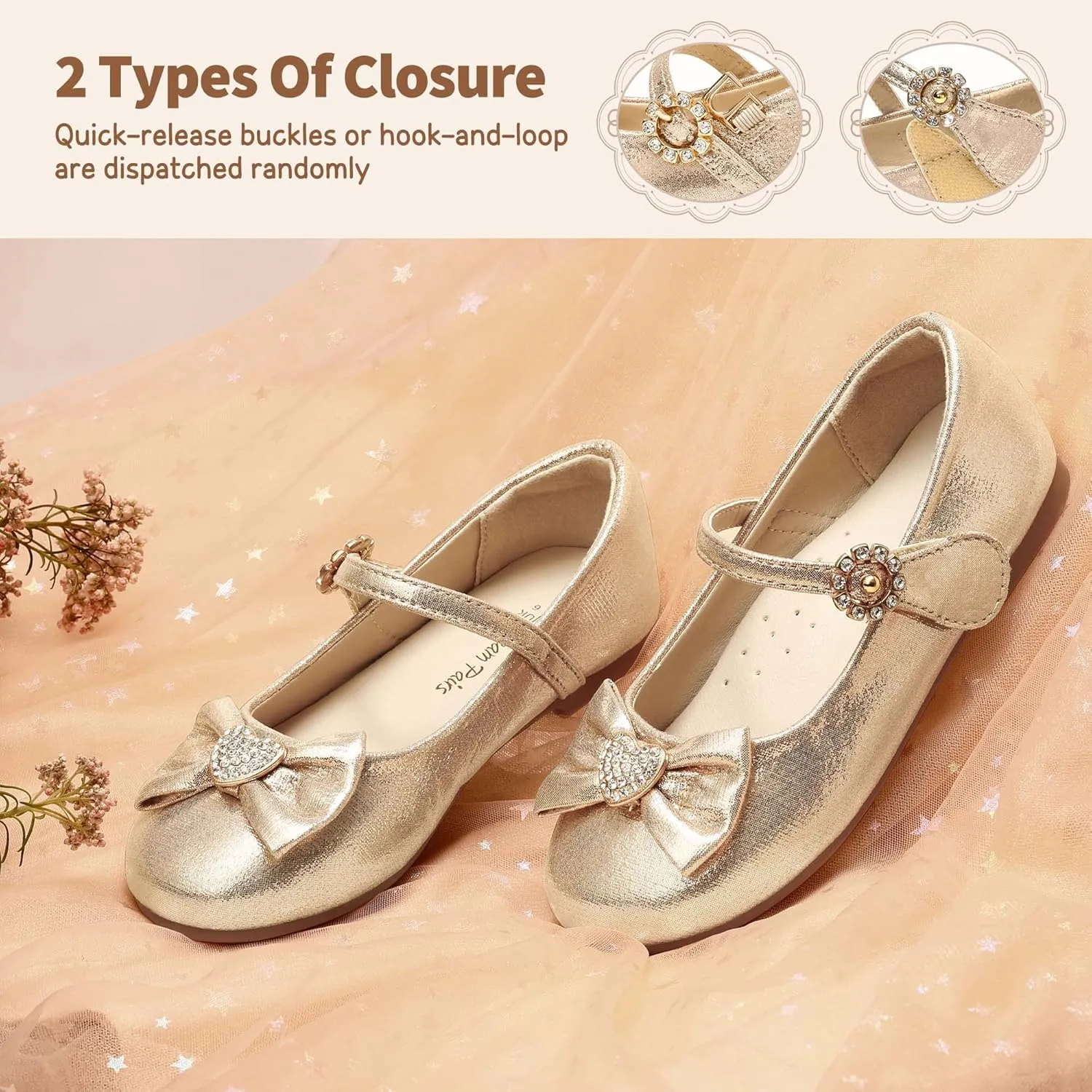 DREAM PAIRS Girls Mary Jane Dress Shoes for Toddler Heart Rhinestone Front Bow Ballerina Flat (Toddler/Little Kid)