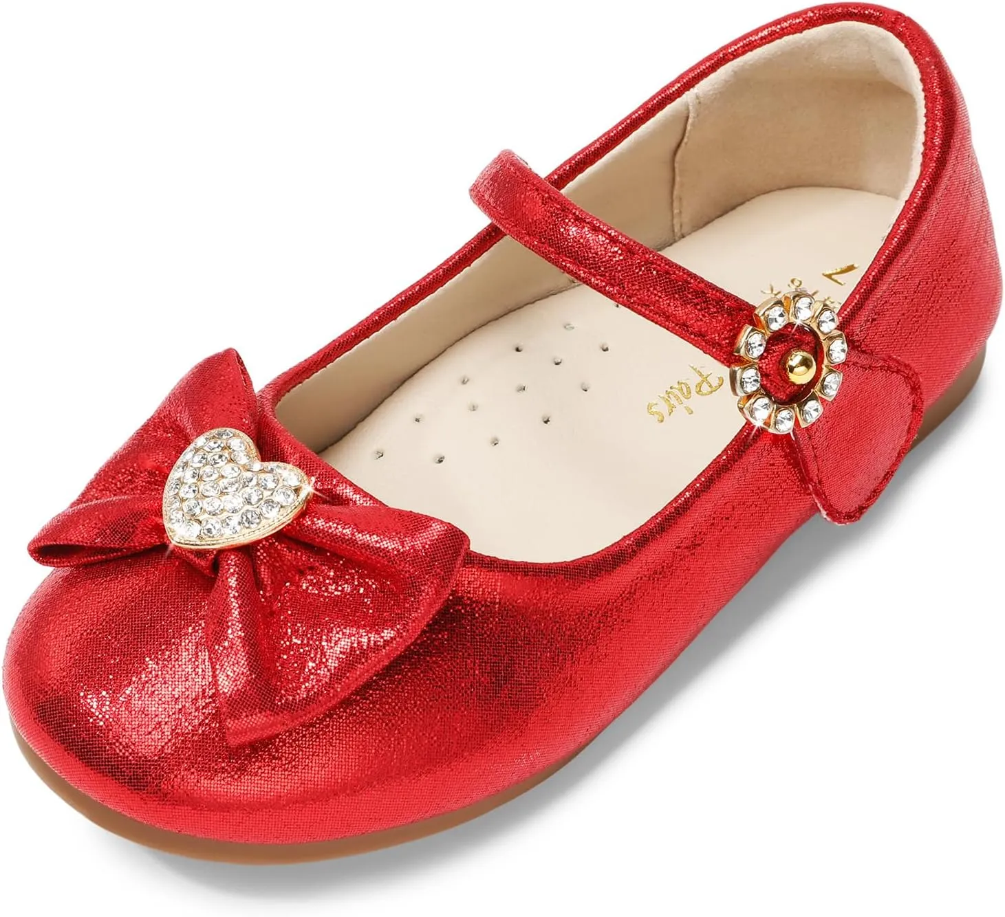 DREAM PAIRS Girls Mary Jane Dress Shoes for Toddler Heart Rhinestone Front Bow Ballerina Flat (Toddler/Little Kid)