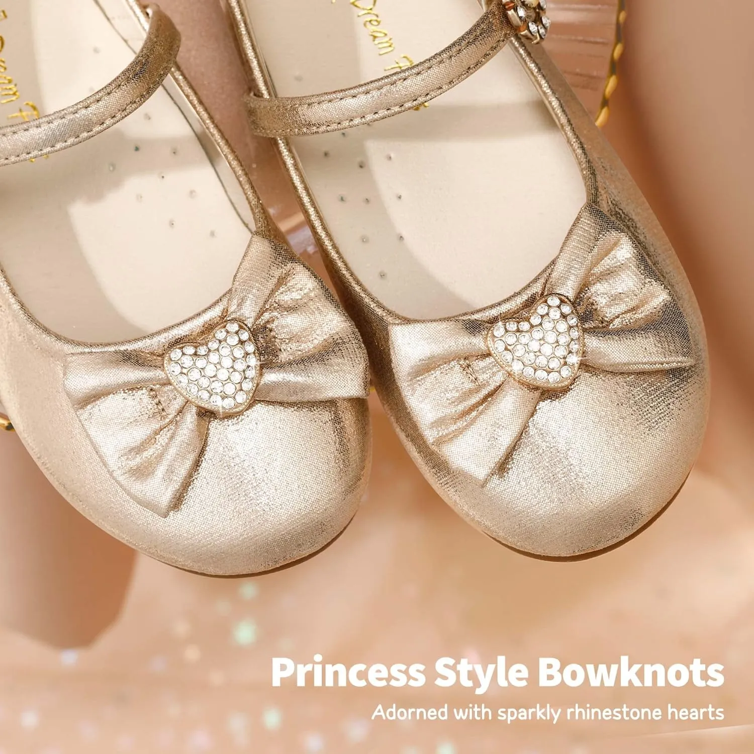 DREAM PAIRS Girls Mary Jane Dress Shoes for Toddler Heart Rhinestone Front Bow Ballerina Flat (Toddler/Little Kid)