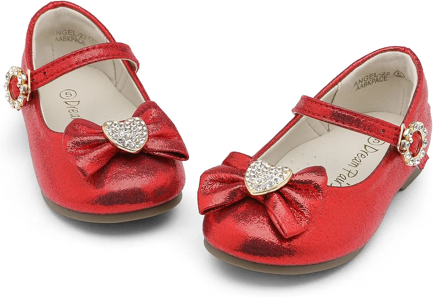 DREAM PAIRS Girls Mary Jane Dress Shoes for Toddler Heart Rhinestone Front Bow Ballerina Flat (Toddler/Little Kid)