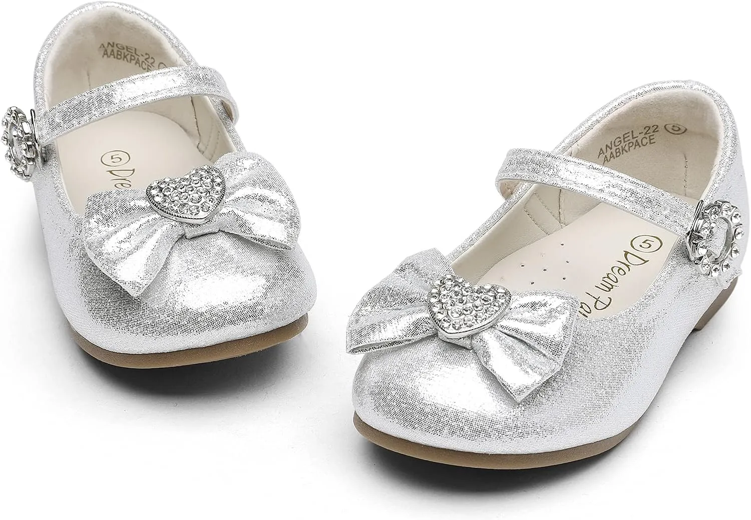 DREAM PAIRS Girls Mary Jane Dress Shoes for Toddler Heart Rhinestone Front Bow Ballerina Flat (Toddler/Little Kid)