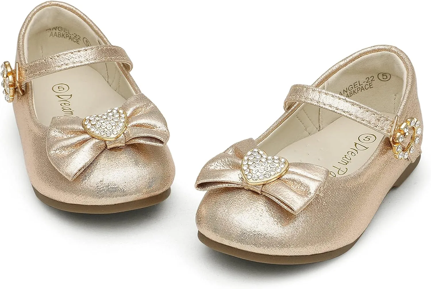DREAM PAIRS Girls Mary Jane Dress Shoes for Toddler Heart Rhinestone Front Bow Ballerina Flat (Toddler/Little Kid)
