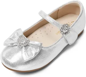 DREAM PAIRS Girls Mary Jane Dress Shoes for Toddler Heart Rhinestone Front Bow Ballerina Flat (Toddler/Little Kid)